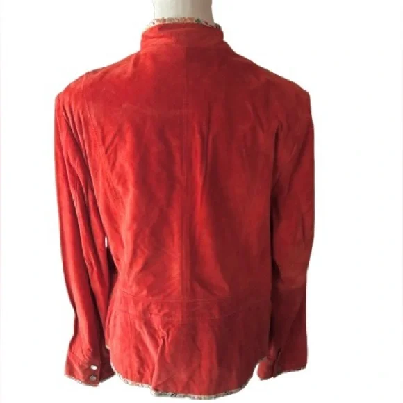 Vintage Suede Large Orange Red Jacket Leather 80s 90s Retro Designer JDS - Picture 8 of 14